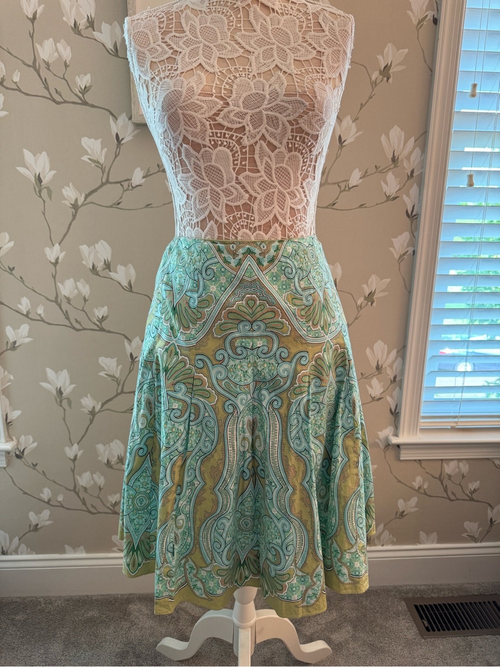 Talbots Green Paisley Circle Skirt